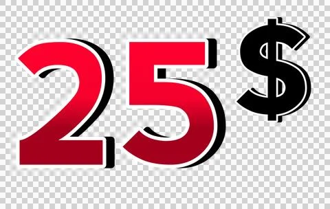 25 dollars price tag illustration sign symbol graphics transparent background Stock Illustration