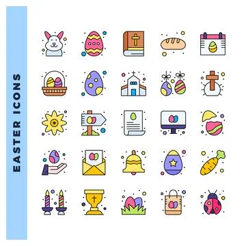 25 Easter Lineal Color icon pack. vector illustration. Illustrazione stock