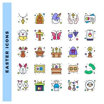 25 Easter Lineal Color icon pack. vector illustration. Illustrazione stock