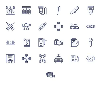 25 Editable Regular Line Vector Icons from Automotive Collection Stock Illustration