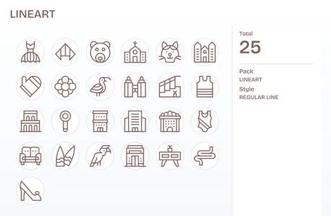 25 Editable Regular Line Vector Icons from Lineart Collection Stock Illustration