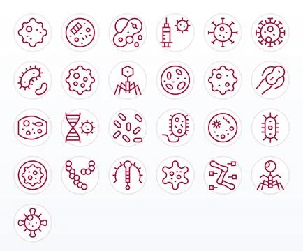 25 Editable Vector Icons themed around Pathogen in 128x128 Regular Line forma Stock Illustration