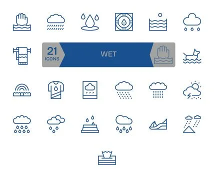 25 Editable Vector Icons themed around Wet in Retina Ready Regular Line forma Stock Illustration