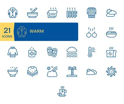 25 Editable Vector Icons themed around Warm in 64x64 Regular Line format Stock Illustration