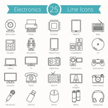 25 Electronics Line Icons Stock Illustration