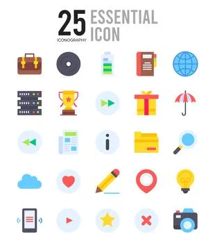 25 Essential Flat icon pack. vector illustration. Stockillustratie