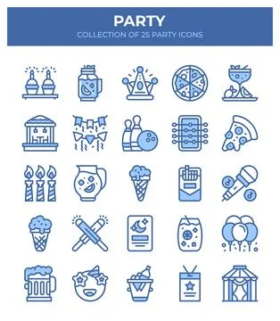 25 Essential Party Icons. A Comprehensive Guide to Festive Elements Stock Illustration