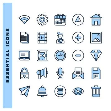 25 Essential Two Color icon pack. vector illustration. Illustrazione stock