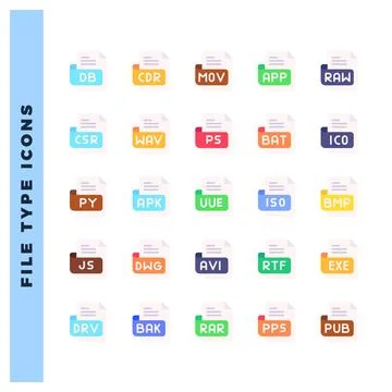 25 File Type Flat icon pack. vector illustration. Stock Illustration