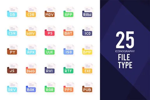 25 File Type Flat icon pack. vector illustration. Stock Illustration