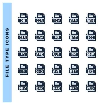 25 File Type Glyph icon pack. vector illustration. Stock Illustration