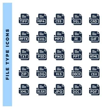 25 File Type Glyph icon pack. vector illustration. Stock Illustration