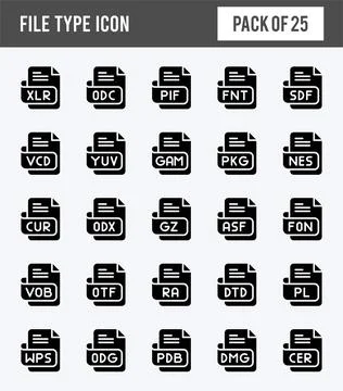 25 File Type Glyph icon pack. vector illustration. Stock Illustration