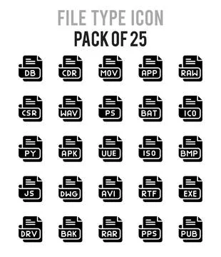 25 File Type Glyph icon pack. vector illustration. Stock Illustration