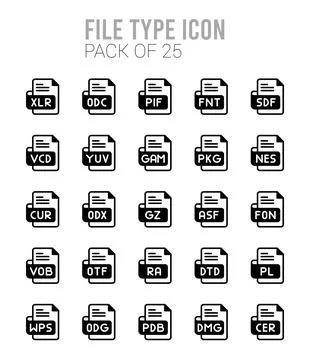 25 File Type Lineal Fill icons Pack vector illustration. Stock Illustration