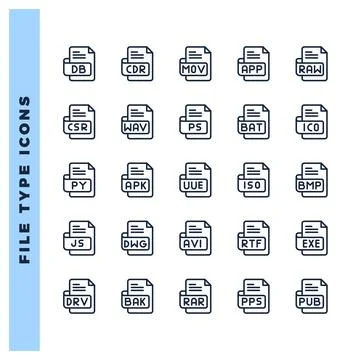 25 File Type Lineal icon pack. vector illustration. Stock Illustration
