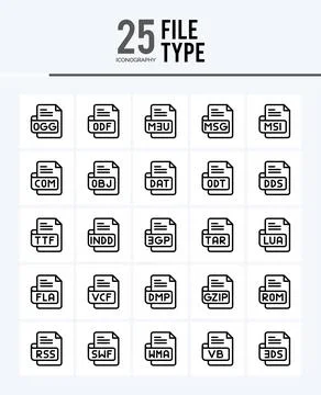 25 File Type Outline icons Pack vector illustration. Stock Illustration