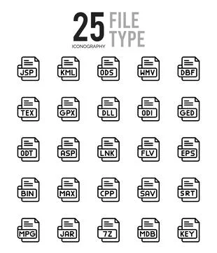 25 File Type Outline icons Pack vector illustration. Stock Illustration