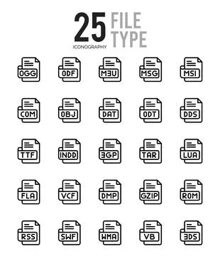 25 File Type Outline icons Pack vector illustration. Stock Illustration