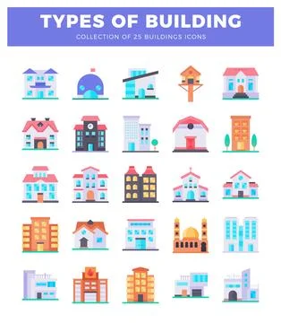 25 flat building icons in a clean. modern vector art style. Ilustração Stock