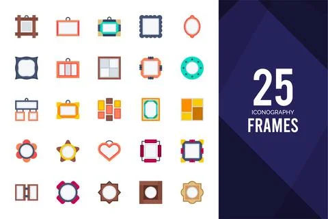 25 Frames Flat icons pack. vector illustration. Stock Illustration