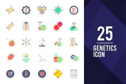 25 Genetics Flat icon pack. vector illustration. Stock Illustration