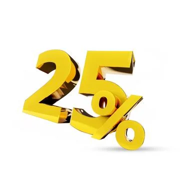 25% Golden symbol , 3D render Stock Illustration