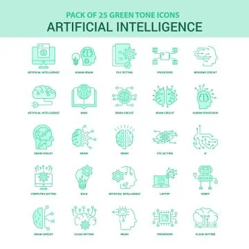 25 Green Artificial Intelligence Icon set Stock Illustration