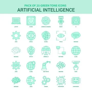 25 Green Artificial Intelligence Icon set Stock Illustration