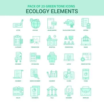25 Green Ecology Elements Icon set 库存插图