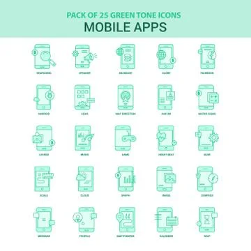25 Green Mobile apps Icon set Illustrazione stock