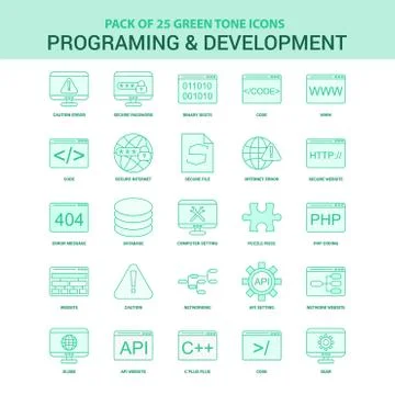 25 Green Programming and Developement Icon set Stock Illustration
