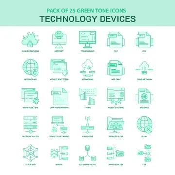 25 Green Technology Device Icon set Ilustração Stock
