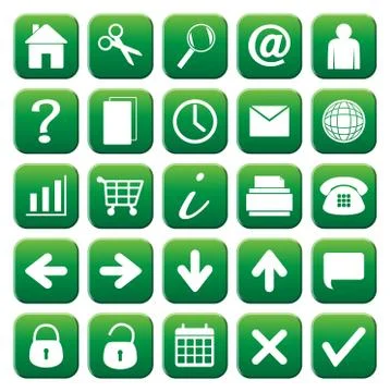 25 Green Web Button Icons Set Stock Illustration