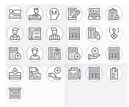 25 Grid Fitted 256x256 Vector Icons for Data Entry in elegant Regular Line .. Illustrazione stock