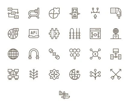 25 Grid Fitted Regular Line Vector Icons designed for Connection Point Inte.. Illustrazione stock