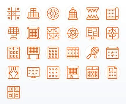 25 Grid Fitted Regular Line Vector Icons designed for Grid Interface Stock Illustration