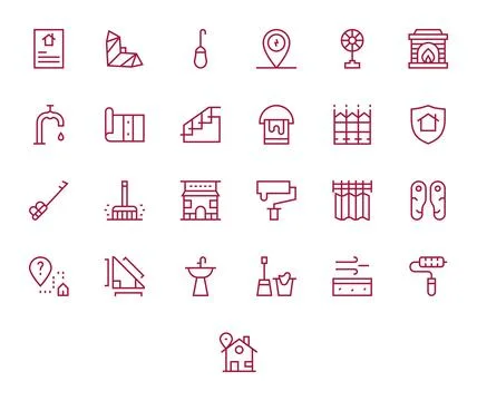 25 Grid Fitted Regular Line Vector Icons designed for House Interface イラスト素材