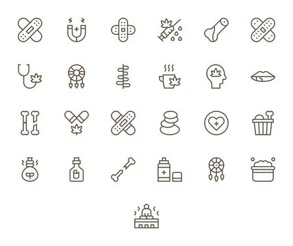 25 Grid Fitted Regular Line Vector Icons designed for Healing Interface Stock Illustration