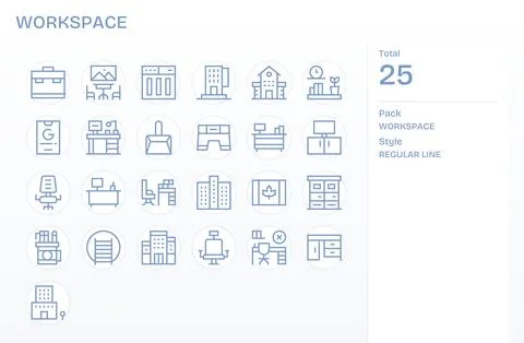 25 Grid Fitted Regular Line Vector Icons designed for Workspace Interface Stock Illustration