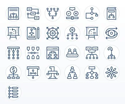 25 High Resolution Regular Line Vector Icons optimized for Flowchart Editab.. Illustrazione stock