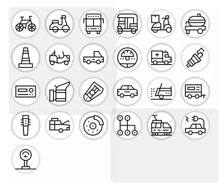 25 High Resolution Regular Line Vector Icons for Vehicle with PIXEL Perfect.. Illustrazione stock
