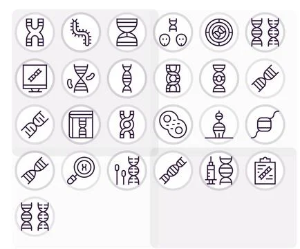 25 High Resolution Regular Line Vector Icons for Chromosome with Grid Fitte.. Stock Illustration