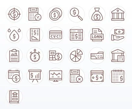 25 High Resolution Regular Line Display Perfect Vector Icons for Financial .. Stock Illustration