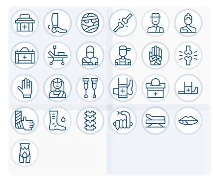 25 High Resolution Regular Line Vector Icons optimized for Injury Display P.. Stock-Illustration
