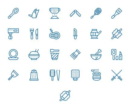 25 High Resolution Regular Line Vector Icons optimized for Utensil Pixel Op.. Illustrazione stock