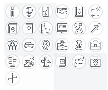 25 High Resolution Vector Icons for Journey with Pixel Aligned Regular Line.. Stock Illustration