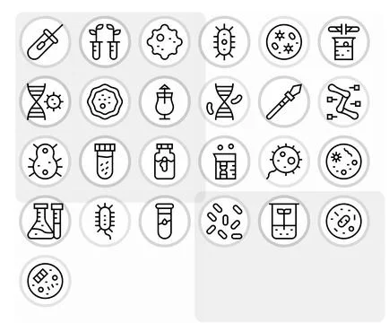 25 High Resolution Vector Icons for Microbiology with Pixel Aligned Regular.. Stock Illustration