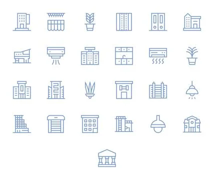 25 High Resolution Vector Icons for Apartment in Grid Fitted Regular Line F.. Stock Illustration