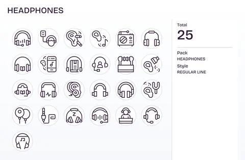 25 High Resolution Vector Icons for Headphones with Display Perfect Regular.. Stock Illustration